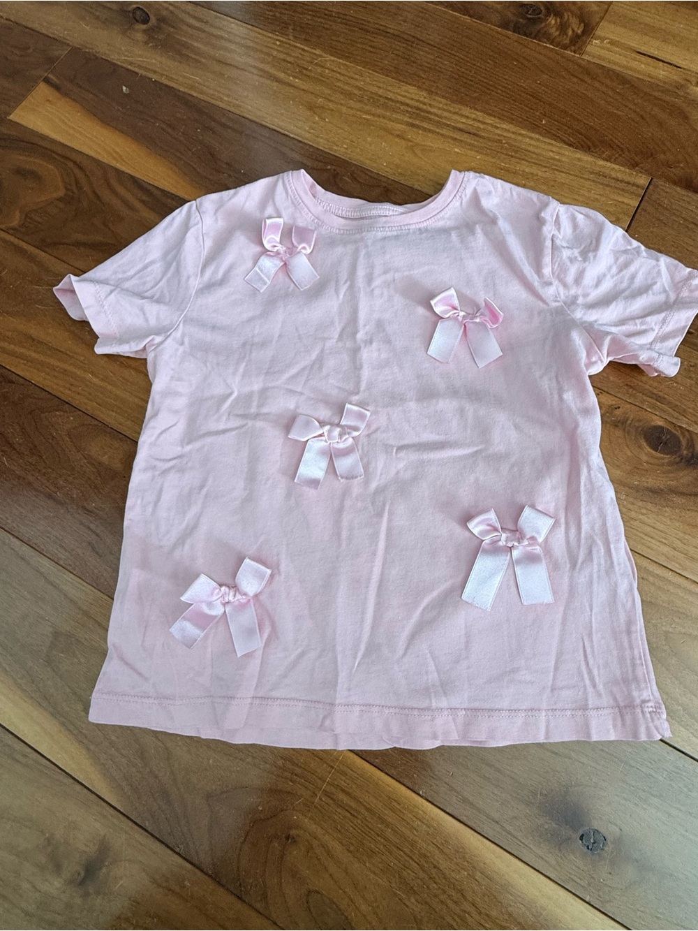 Girls' Pink Bow Trim Short Sleeve Tee size 8-10